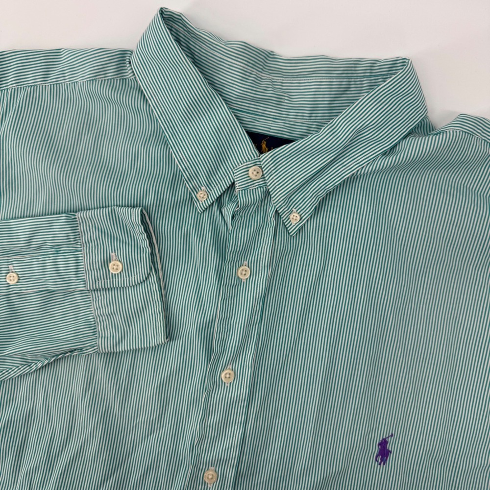 Ralph Lauren Button Down Mens 4XB Green White Striped Classic Fit Cotton Shirt